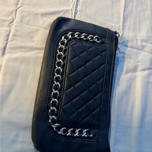 Charlotte Russe Black Quilted Wristlet with Silver Chain Trim